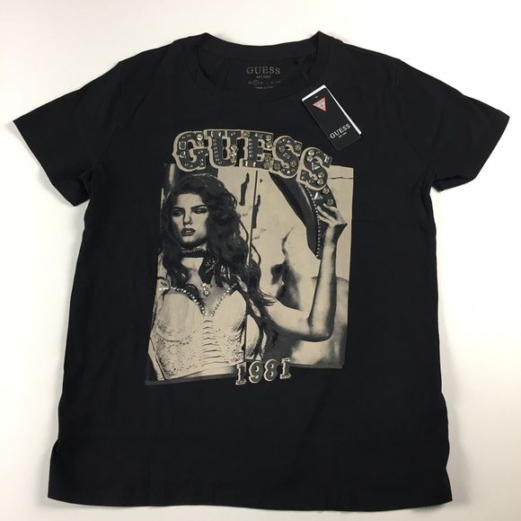 Guess Women's Short Sleeve Eco 1981 Western Girl Tee Rhinestone Black Small NWT - Picture 6 of 12
